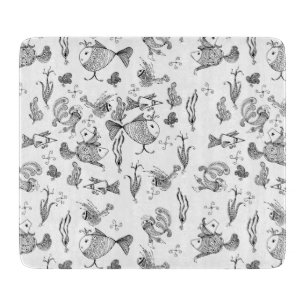 Fantasiegezeichnete Fische Creachers Pflanze Blätt Schneidebrett