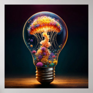 Fantasieglas Glühbirne Wasserleuchten Kreativität Poster