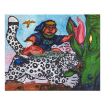 Fantasiejunge, der mit dem Drachen und Adler der K
