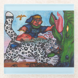 Fantasiejunge, der mit dem Drachen und Adler der K Glasuntersetzer