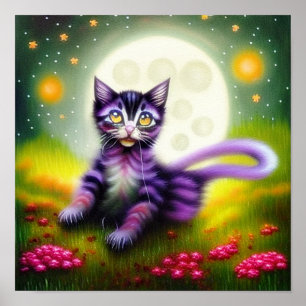 Fantasiekitten und Mond Poster