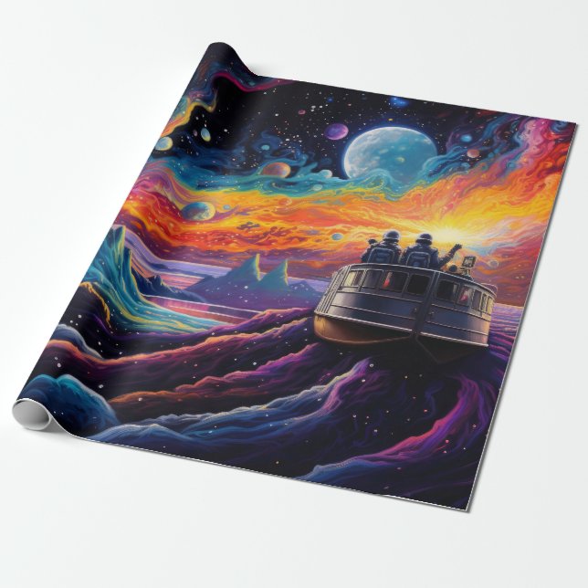 Fantasielandschaft mit Schiff und Planeten Geschenkpapier (Ungerollt)