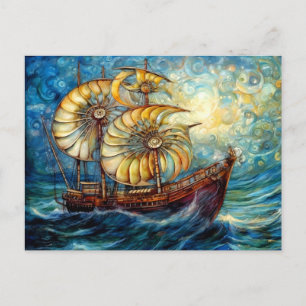 Fantasielles Nautilus-Schiff im wirbelnden Ozean Postkarte