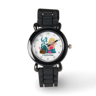 Fantasiemeerjungfraumädchen addieren Namensuhr Armbanduhr