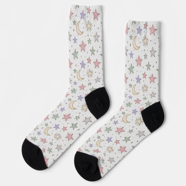 Fantasiemond-Stern-Muster Socken (Linkes Detail)