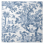 Fantasiemythische Kreaturen Vintag Toile-Blue Fliese<br><div class="desc">Whimsikisches Vintages Muster mit mythischen Vögeln, Tieren und menschlichen Figuren in einer Fantasielandschaft in blau auf weißem Hintergrund.</div>