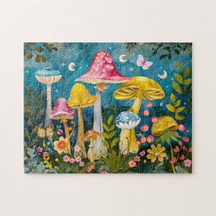 Fantasiepilze in einem Wald im Mondlicht Puzzle