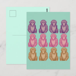 Fantasiereiche Pixel-Style-farbige Affen Postkarte