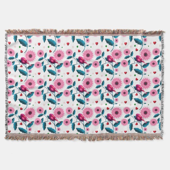 Fantasiereiche rosa Vogel-Blumen-Botanik-Design-Wu Decke (Vorderseite)