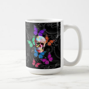 Fantasieschädel und farbige Schmetterlinge Tasse