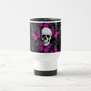Fantasieschädel- und -Pinkschmetterlinge Reisebecher