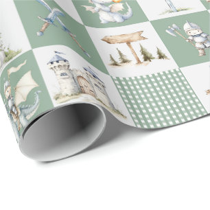 Fantasieschloss mit Drachen und Rittern Baby Junge Geschenkpapier