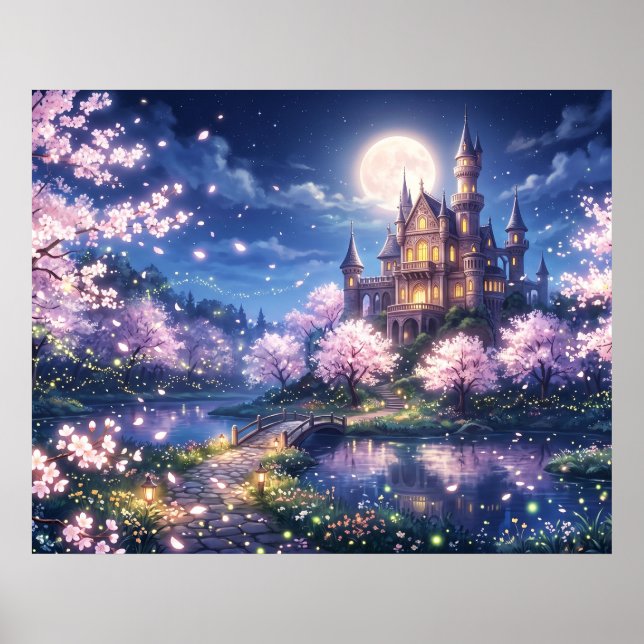 Fantasiestadt und Schloss Poster (Vorne)
