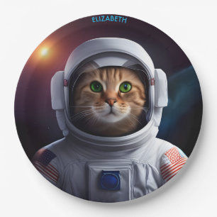 Fantasievoll Niedliche Katze im Astronautenraum Pappteller
