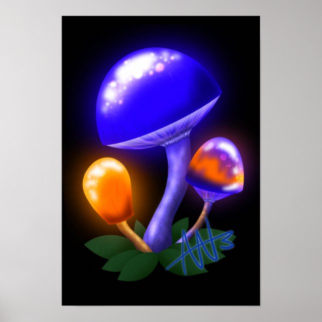 Fantasievoll weiß tapperling Orange & Blue Pilz Poster (Vorne)