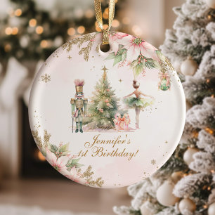 Fantasievolle 1. Geburtstags-Goldfolien-Schneefloc Ornament