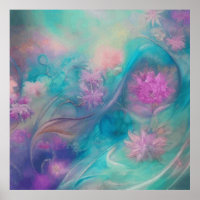 Fantasievolle Abstrakte Blume in Rosa und Aqua Wav