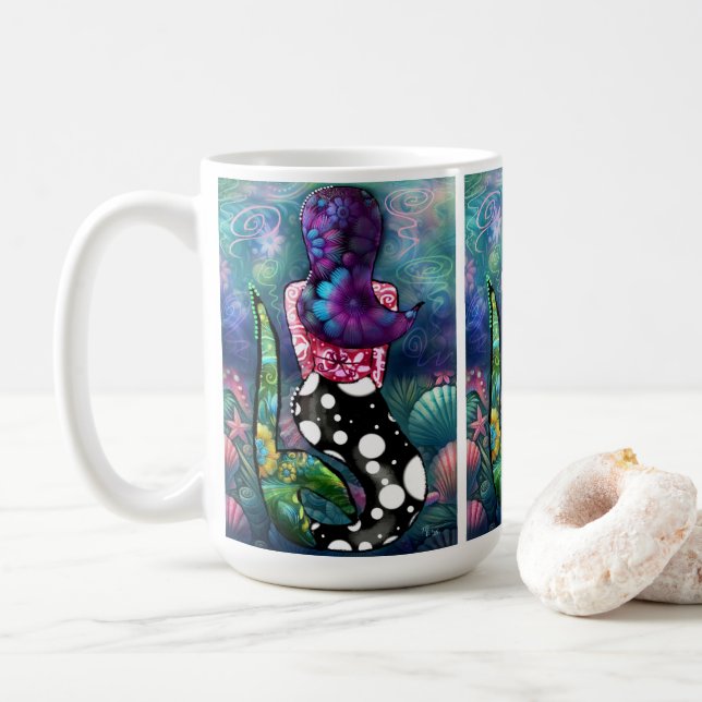 Fantasievolle abstrakte Meerjungfrau nautische Tür Kaffeetasse (Mit Donut)