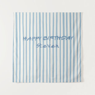 Fantasievolle blau gestreifte Happy Birthday Kulis Wandteppich