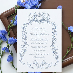 Fantasievolle Blaue Schwan Romantische Hochzeitsei Einladung