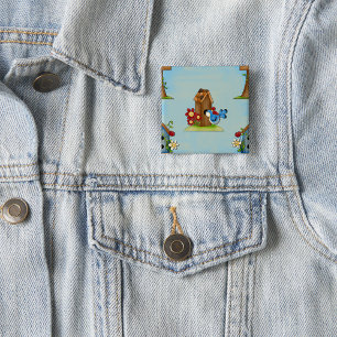 Fantasievolle Blaumeise und Vogelhaus Süßer Frühli Button