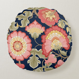 Fantasievolle Blume in Retro, Vintag, jakobinische Rundes Kissen