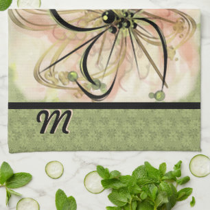 Fantasievolle Blume Mit Monogramm (Teetuch) Handtuch