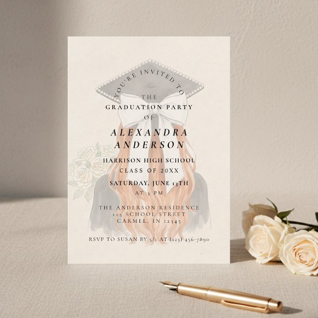 Fantasievolle Bogen-Foto-Abschlussfeier Einladung (Whimsical Bow Photo Graduation Party Invitation)