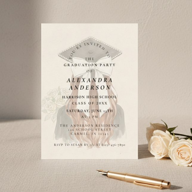 Fantasievolle Bogen-Foto-Abschlussfeier Einladung (Whimsical Bow Photo Graduation Party Invitation)