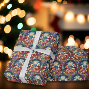 Fantasievolle Buntglas-Weihnachtsmaus-Muster Geschenkpapier