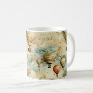 Fantasievolle farbenfrohe Heißluftballonkarte Kaffeetasse