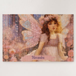 Fantasievolle Fee im träumerischen rosa Blumenmeer Puzzle