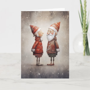 Fantasievolle Frau und Herr Claus Cartoon Einladung