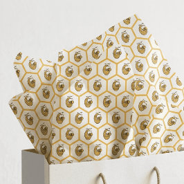 Fantasievolle gelbe Bienenstock- und Hummel-Muster Seidenpapier