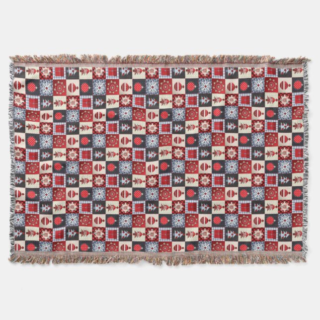 Fantasievolle Gingham-Weihnachts-Patchwork-Decke Decke (Vorderseite)