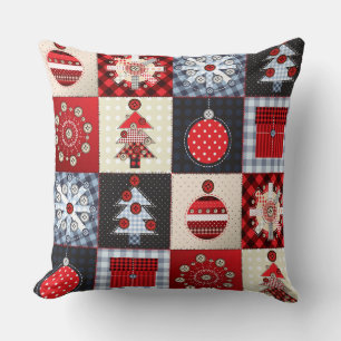 Fantasievolle Gingham-Weihnachts-Patchwork-Decke Kissen