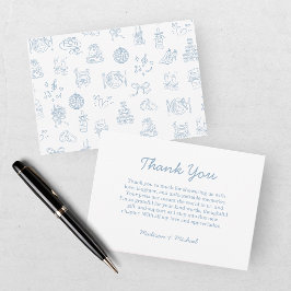 Fantasievolle handgezeichnete blaue Hochzeit Dankeskarte