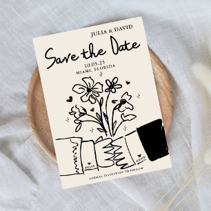 Fantasievolle handgezeichnete Floral-Hochzeit-Save Save The Date