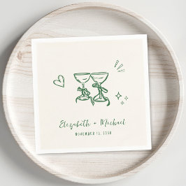 Fantasievolle handgezeichnete grüne Creme-Hochzeit Serviette