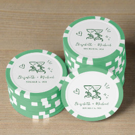 Fantasievolle handgezeichnete grüne Hochzeit Pokerchips