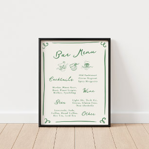 Fantasievolle handgezeichnete grüne Leistenmenü Poster