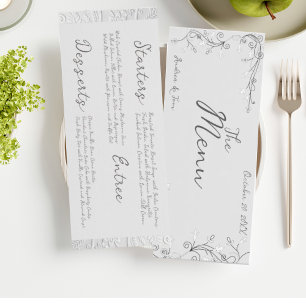 Fantasievolle handgezeichnete Hochzeit Menükarte