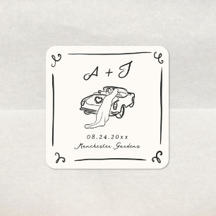 Fantasievolle handgezeichnete Hochzeit Quadratischer Aufkleber