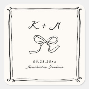 Fantasievolle handgezeichnete Hochzeitsdoodles Quadratischer Aufkleber