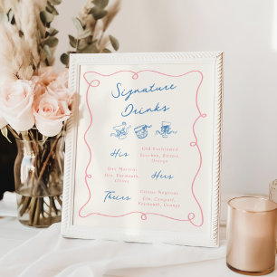 Fantasievolle handgezeichnete rosa und blaue Signa Poster