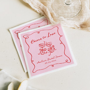 Fantasievolle handgezeichnete rosa und rote Cockta Serviette