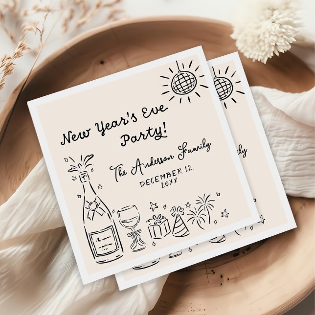 Fantasievolle handgezeichnete Silvesterparty Serviette (Von Creator hochgeladen)
