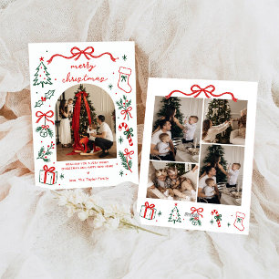 Fantasievolle handgezeichnete Weihnachtsfamilienfo Feiertagskarte