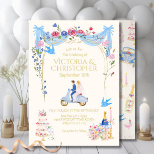 Fantasievolle Hochzeitspaar Italienischer Roller Einladung