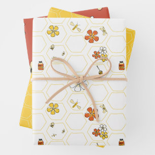Fantasievolle Honigwaben- und Hummel-Kollektion Geschenkpapier Set